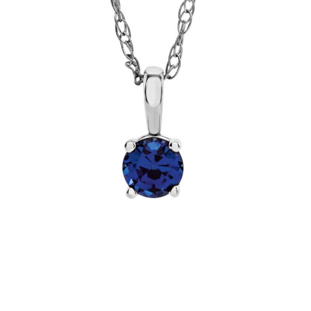 Youth 3mm Round Created Sapphire Necklace in 14k White Gold, 14 Inch